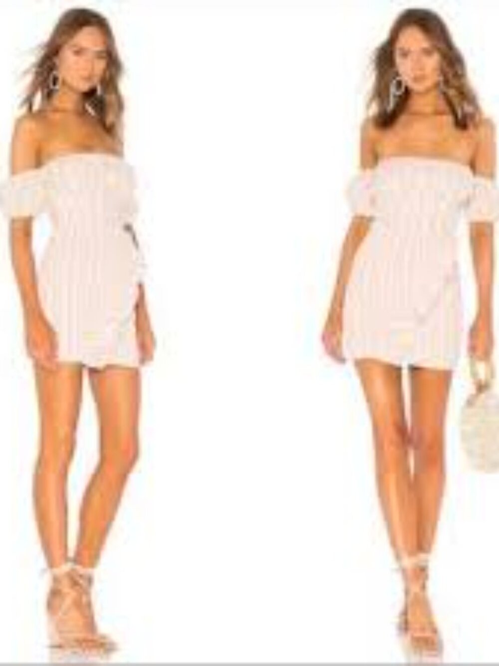 Tularosa striped‎ off shoulder smocked ruffle short casual dress size Small